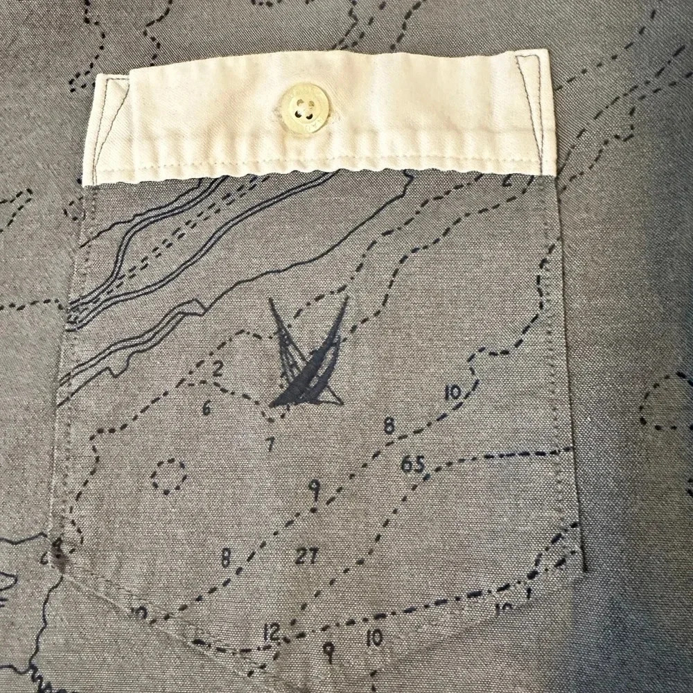Nautica Mens Blue Sail Map Print Button Up Shirt Grey White Size: XL - Picture 7 of 11